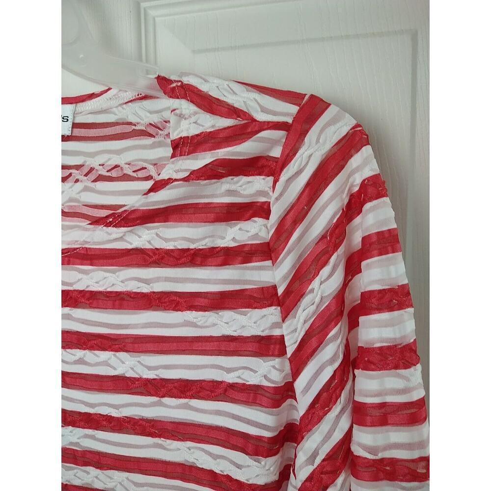 Cathy Daniels Semi Sheer Lines Red White 3/4 Sleeve Blouse. Size M - Picture 3 of 11